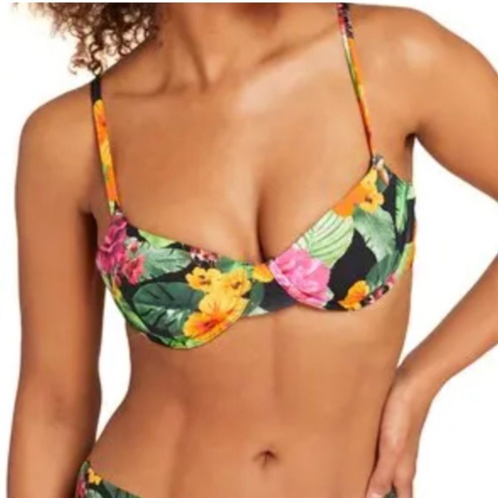 Andie Swim Black Floral The Bermuda Bikini Top NWT